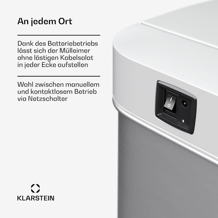 Klarstein 56 L Edelstahl-Sensormülleimer mit 3 Fächern (36+2x10 L), Bedienfeld mit LED-Anzeige, Soft