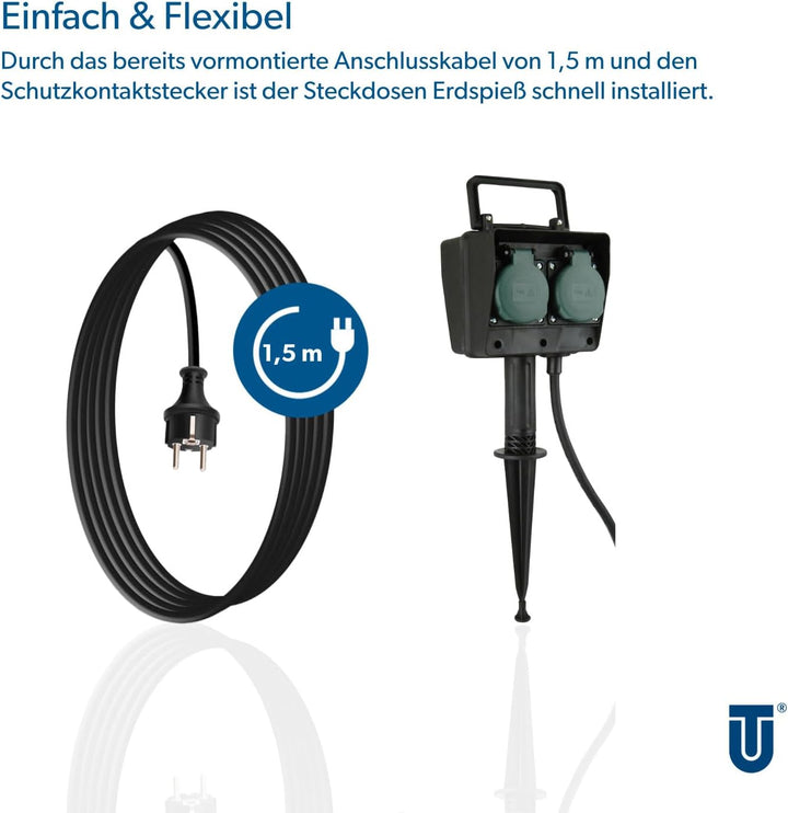 UNITEC Erdspiess mit 4-fach Steckdose 1,5m-Zuleitung