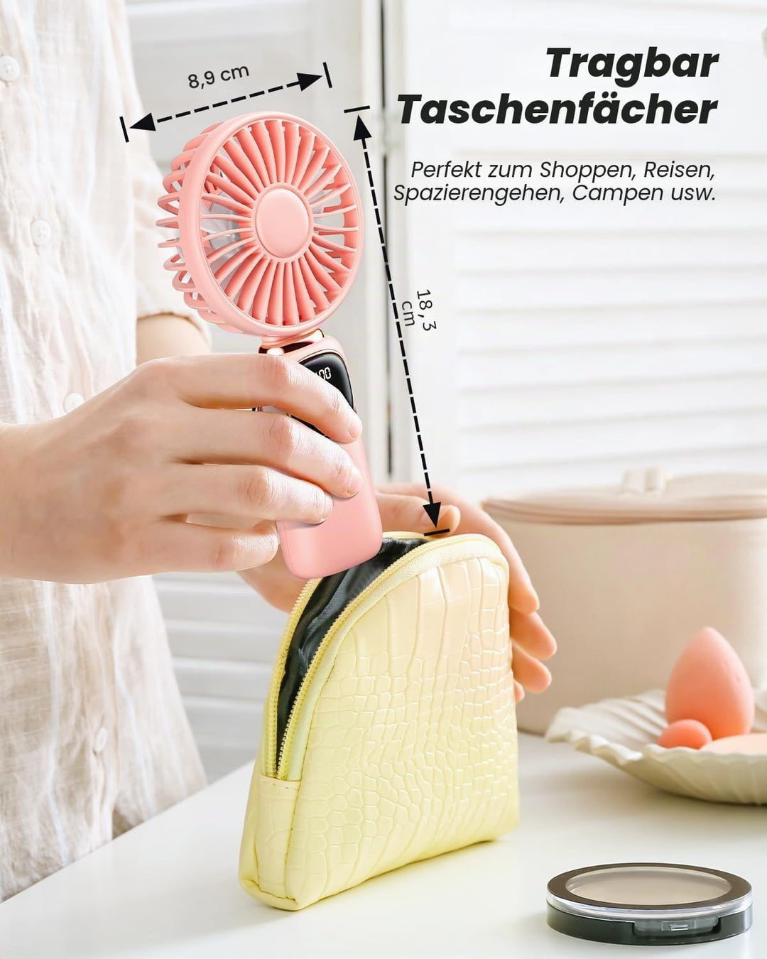 coldSky Tragbarer Handventilator, 4000 mAh, USB-wiederaufladbarer Ventilator mit LED-Display, Handhe