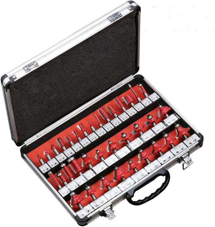 Fräser-Set 35tlg.Oberfräsersatz 1/4" 1/2" 8mm Fräsen Werkzeug Set mit Aluminiumgehäuse für Holz Zube