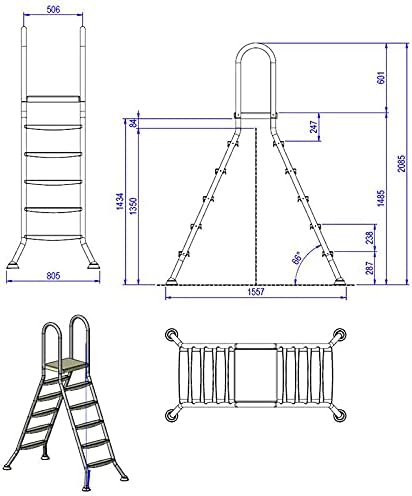 Original ASTRAL Edelstahl Leiter für 1,35 m Pool - 2X 5 Stufen - hochwertiges V2A