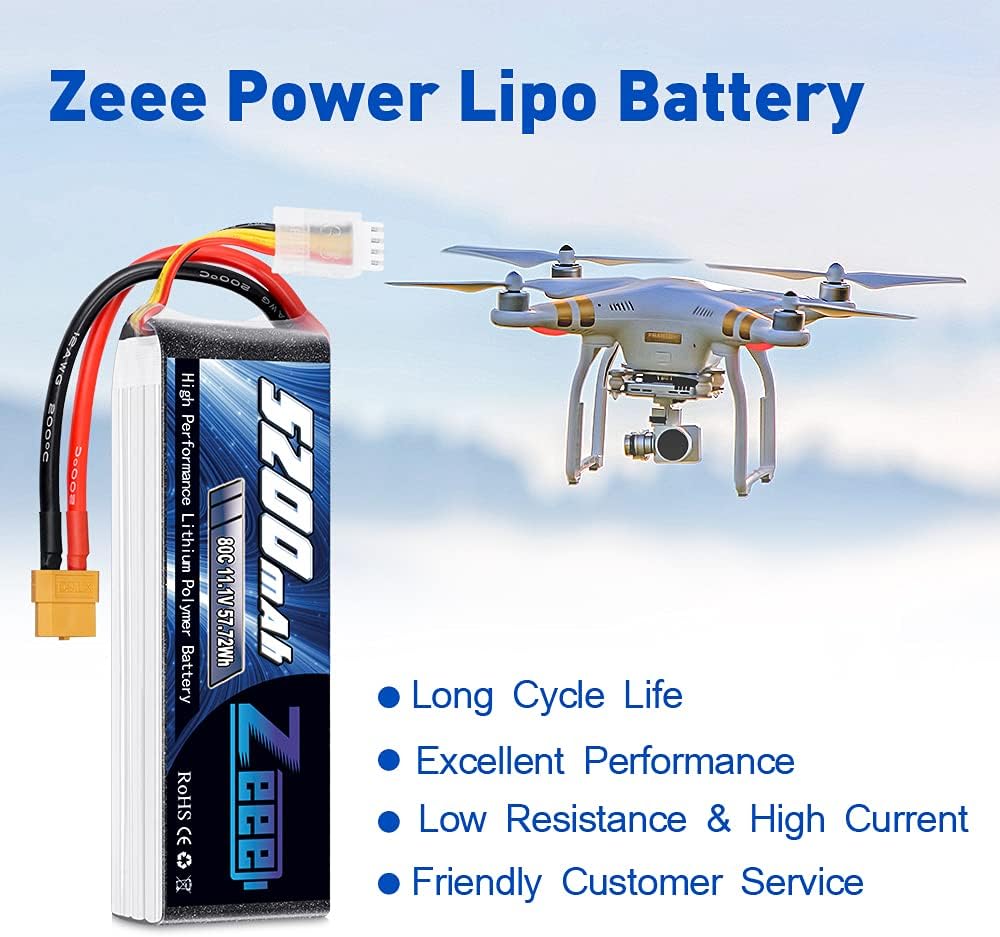 Zeee 3S LiPo Akku 5200mAh 11,1V 80C mit XT60 Steck für RC Auto, RC Flugzeug, RC Hubschrauber, RC Hob