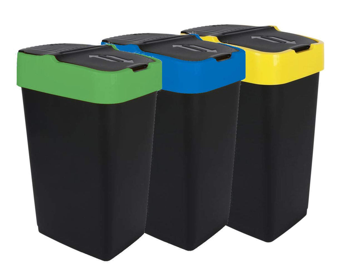 Spetebo Abfalleimer mit Schwingdeckel - 3er Set - 35 L - Mülleimer Abfallsammler Abfallbehälter 35 L