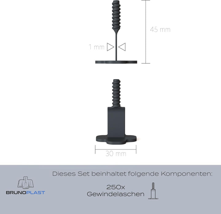 Brunoplast NIVIFIX 250x Gewindelaschen PRO für 1 mm Fugen (Standard/linear), Nivelliersystem zum Ver