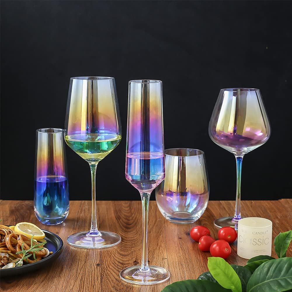 Yimi bunte Kristall-Champagnergläser, 2 Stück, 100% bleifrei, Premium-Champagnergläser, handgeblasen