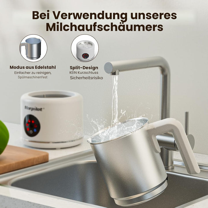 Morpilot Milchaufschäumer Elektrisch, 6 in 1 Milchschäumer für heisser, kalter und heisser Schokolad