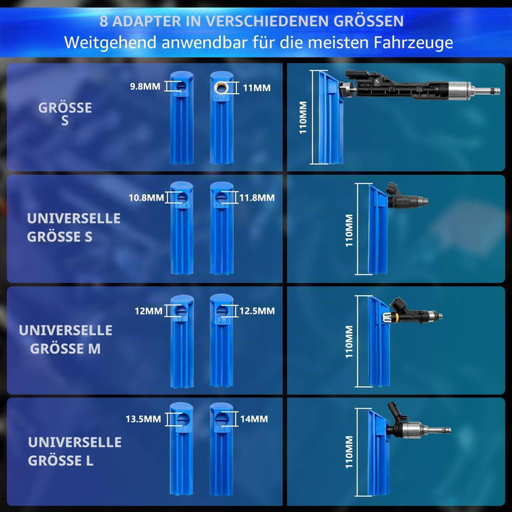 ZKTOOL Universal Einspritzdüsen Reiniger und Tester Set mit 8 Adaptern | Bietet 8 Impulsmodi &amp; 4-Dra