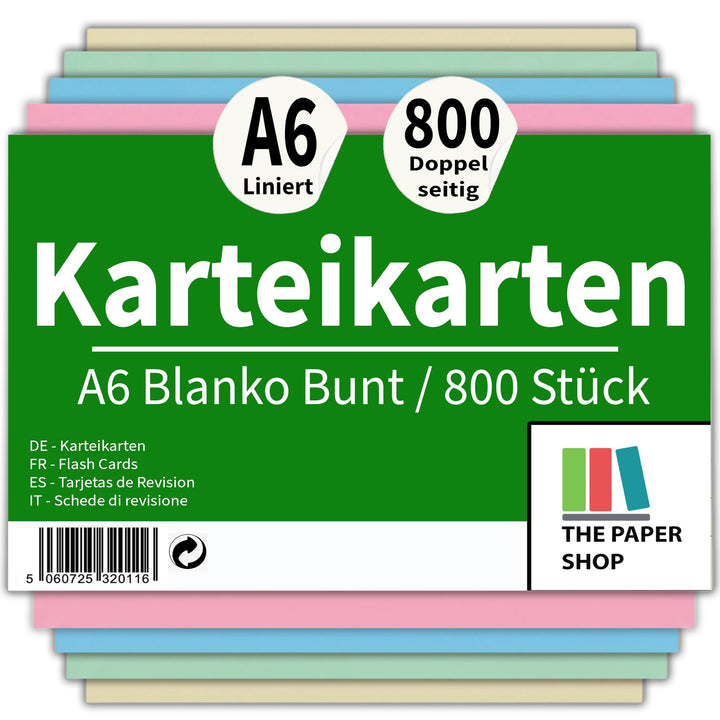 [800 Stück] Karteikarten A6 Liniert Farbige | Lernkarten A6 Liniert Farbige | Karteikarten Gross (6