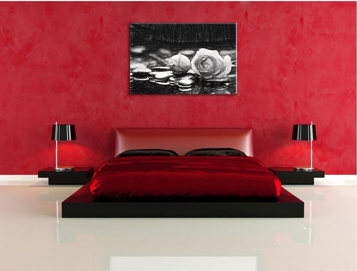Pixxprint Rosen aus Zen-Steinen als Leinwandbild/Grösse: 100x70 cm/Wandbild/Kunstdruck/fertig bespan