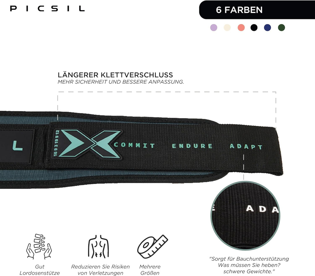 PICSIL Gewichthebergürtel, Lendenwirbelstütze, Hervorragend für Squats, Clean, Lunges, Deadlift, Thr