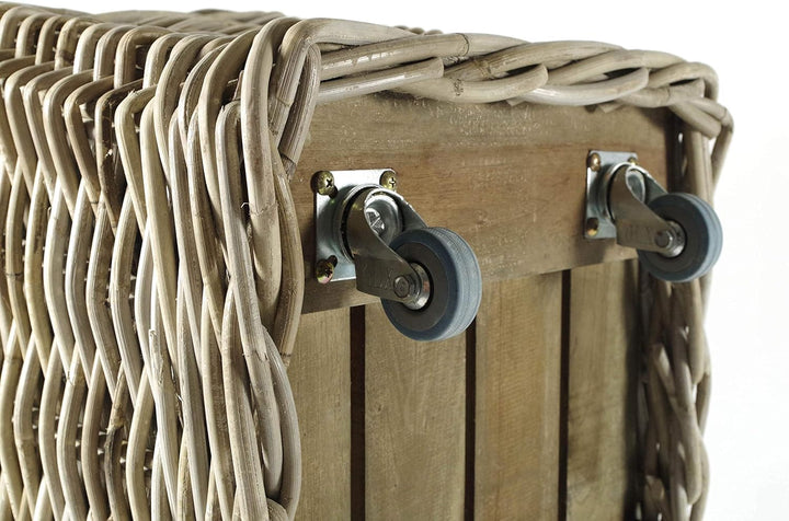 Kobolo Kaminholzwagen für Kaminholz mit Rollen Rattan - Innenfutter aus dunklem Stoff