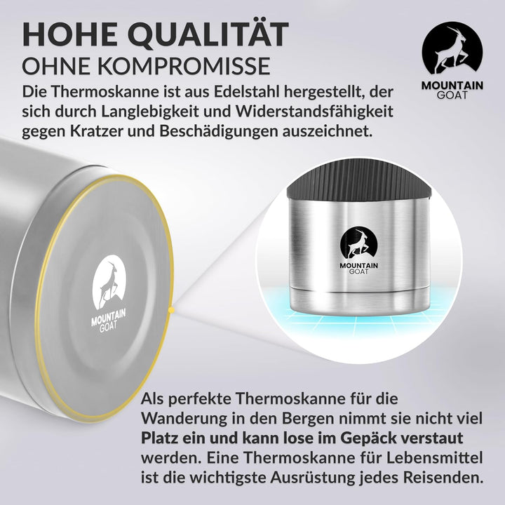MOUNTAIN GOAT Thermobehälter für Essen 1L aus Edelstahl, Doppelwandig, Druckentlastungsventil, Isoli