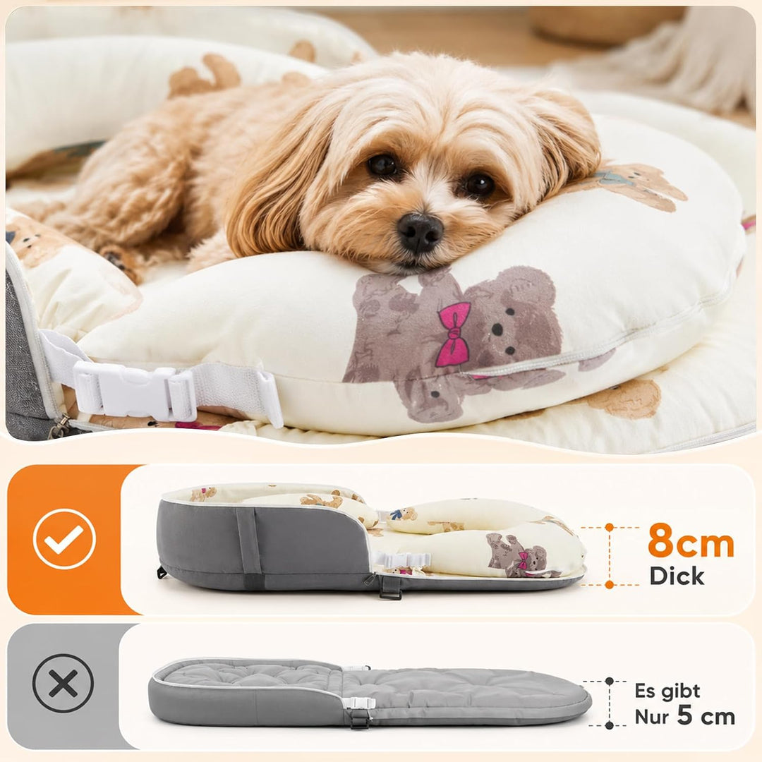 Hundebett 84x48x14,5cm Hundekorb Kleine, 2-seitiges Nackenkissen, Abnehmbare Waschbare Hundematte, H