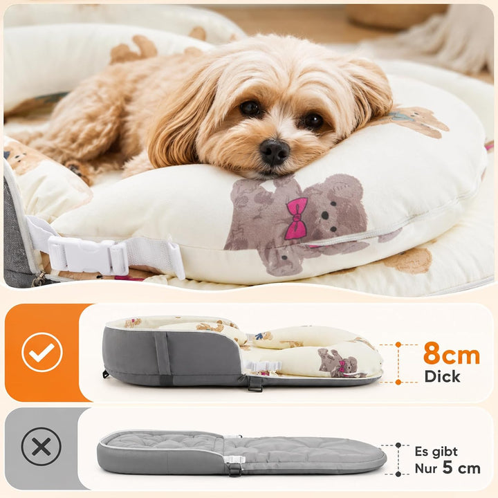Hundebett 84x48x14,5cm Hundekorb Kleine, 2-seitiges Nackenkissen, Abnehmbare Waschbare Hundematte, H
