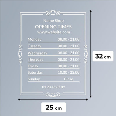 Öffnungszeiten Aufkleber, Schaufenster, personalisierbar, Design 3, Design 3