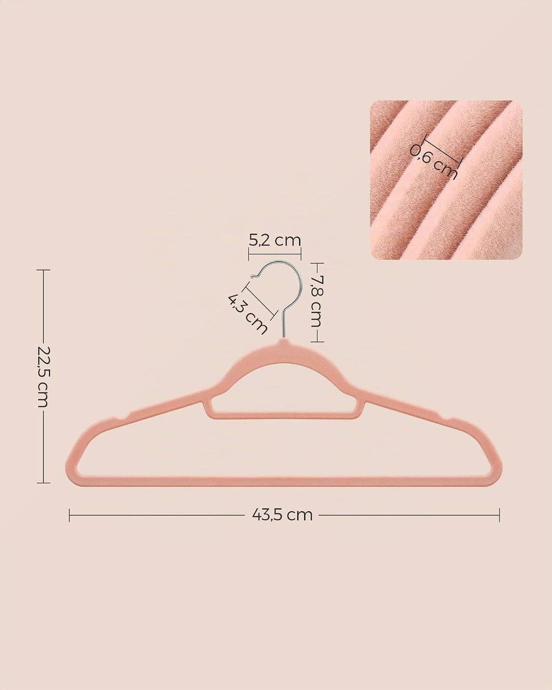 SONGMICS Kleiderbügel Samt, 50er Set, Bügel, rutschfest, kleine Stange für Krawatten, 360° drehbarer