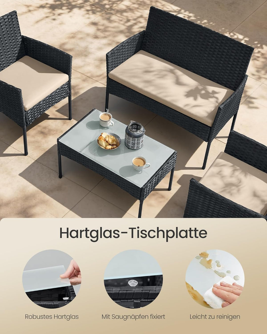 SONGMICS Balkonmöbel, Gartenmöbel-Set, aus PE-Polyrattan, Lounge-Set, Terrassenmöbel, Outdoor, für T
