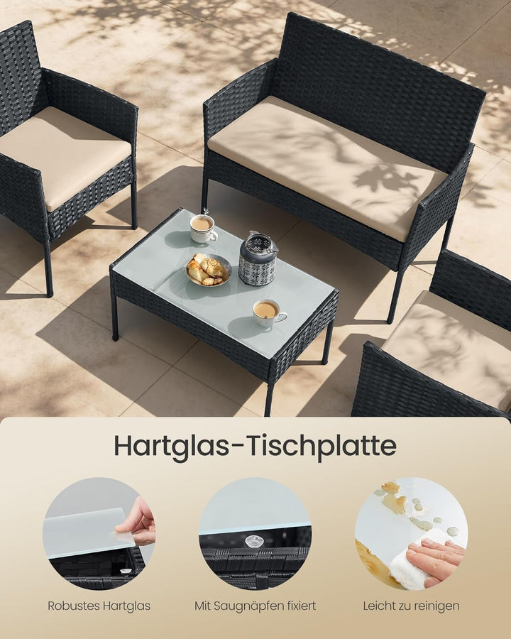 SONGMICS Balkonmöbel, Gartenmöbel-Set, aus PE-Polyrattan, Lounge-Set, Terrassenmöbel, Outdoor, für T