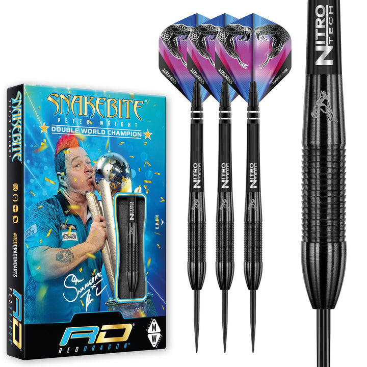RED DRAGON Peter Wright Snakebite 3: 22g oder 26g Tungsten Darts mit Flights und Schäfte 22.0 Gramm,