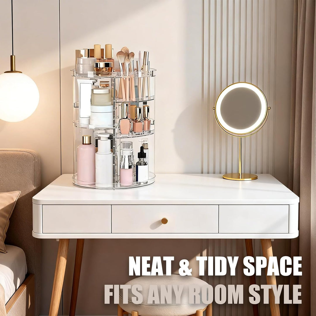 Make Up Kosmetik Organizer 360° Drehbar aus Kunststoff, Transparente Aufbewahrung für Schminktisch m