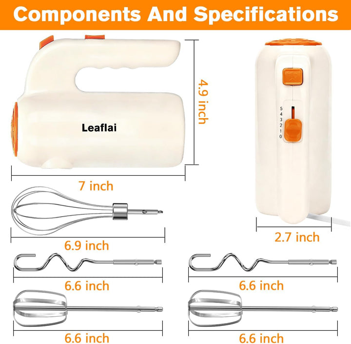 Handmixer, 5-Gang-Elektro-Schneebesen mit Turbo-Boost, inklusive 5 Edelstahl-Aufsätzen - Tolle Stand