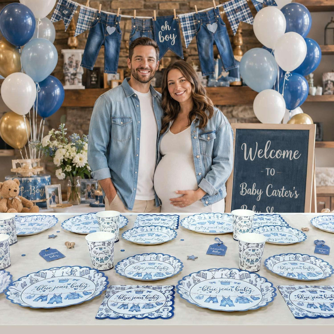 Heboland Babyparty Junge Pappteller Set für 25 Gäste, 125 Stück its a boy Baby shower mit Teller für
