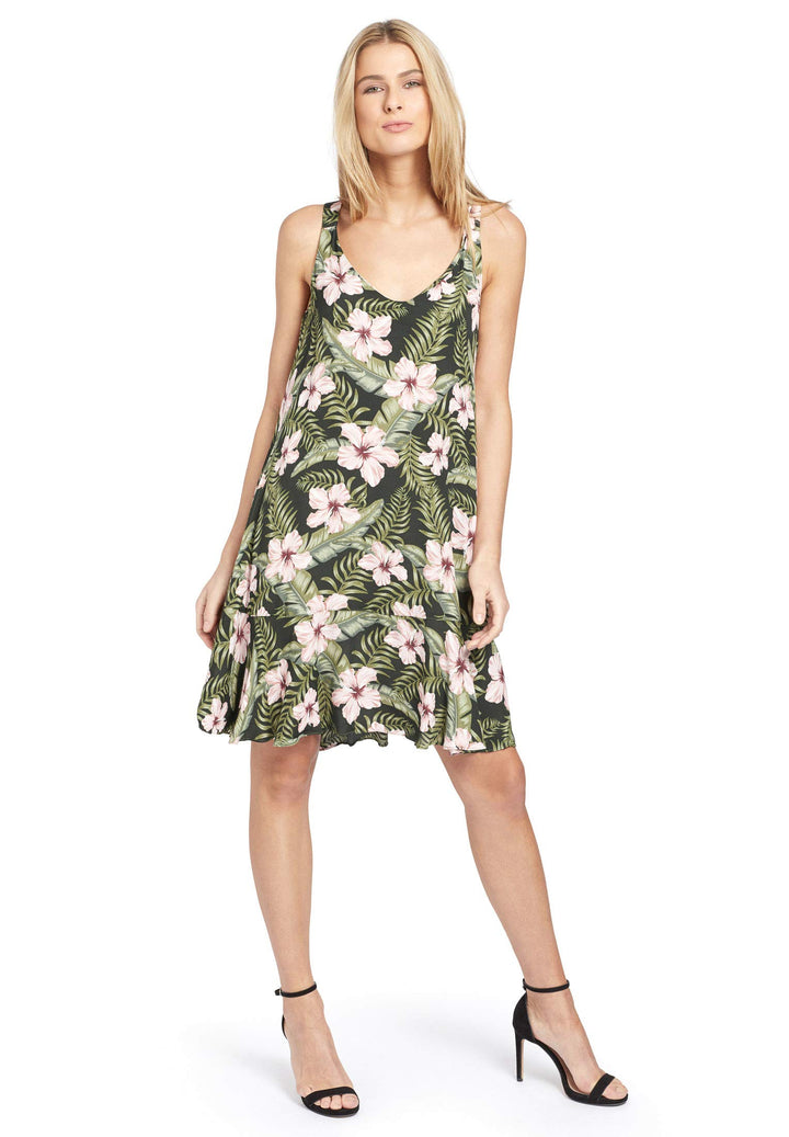 khujo Damen Kleid Duchess Trägerkleid mit Volantsaum leichtes Sommerkleid