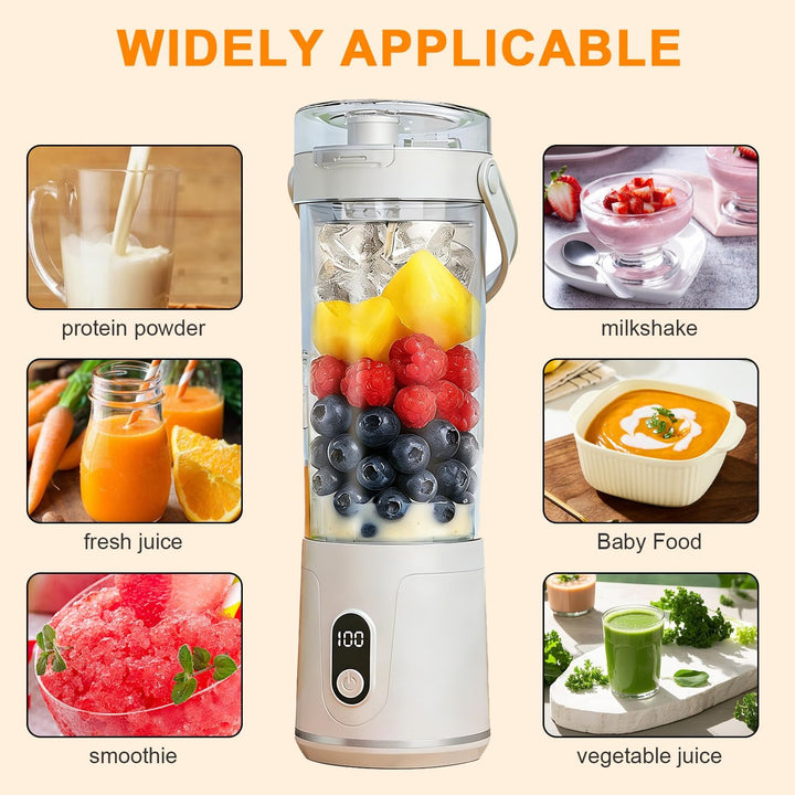 600ml Tragbarer Mixer Smoothie Maker to Go, Mini Standmixer mit 12 Klingen, USB Aufladbarer, Kabello