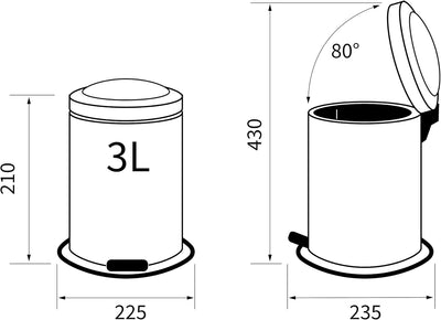 Sealskin Abfalleimer Acero, Kosmetikeimer aus Edelstahl, Farbe: Grau, Inhalt: 3 L, Grau