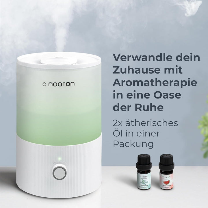 Noaton Essential Luftbefeuchter, 2 ätherische Öle inklusive, 3,3L Top-fill, 33H Laufzeit, 7-Farben-N