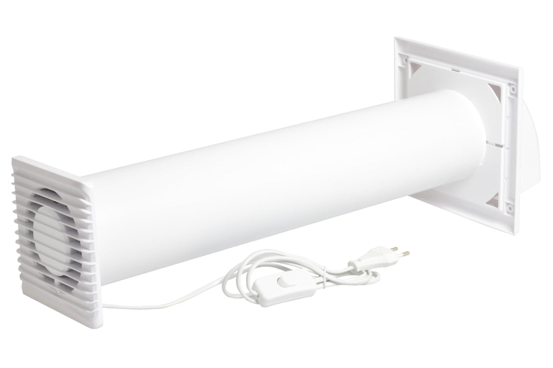 SYSTERM Abluftset Ø 100 mm mit Ventilator, Lüftungsanlage und Aussenlüftung Wetterschutzgitter. Klei