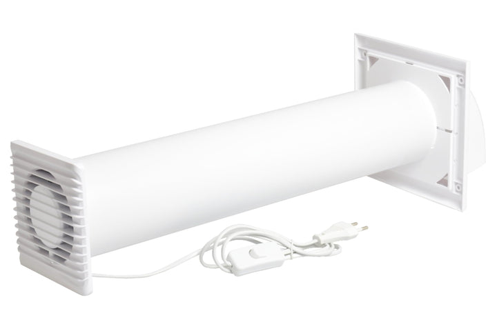 SYSTERM Abluftset Ø 100 mm mit Ventilator, Lüftungsanlage und Aussenlüftung Wetterschutzgitter. Klei