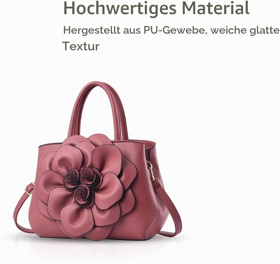 NICOLE &amp; DORIS Modische Damen-Umhängetasche, Handtasche, Umhängetasche, Blumenmotiv Rosa, Rosa