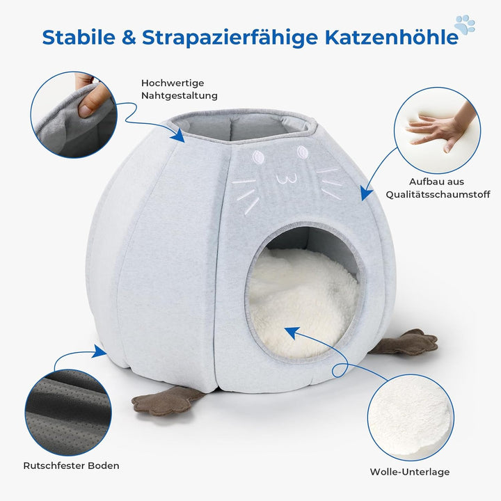 Katzenbett, Faltbare Katzen Katzenhöhle, 38x38x33cm (TxBxH) Katzenhaus Indoor mit abnehmbarem Sherpa