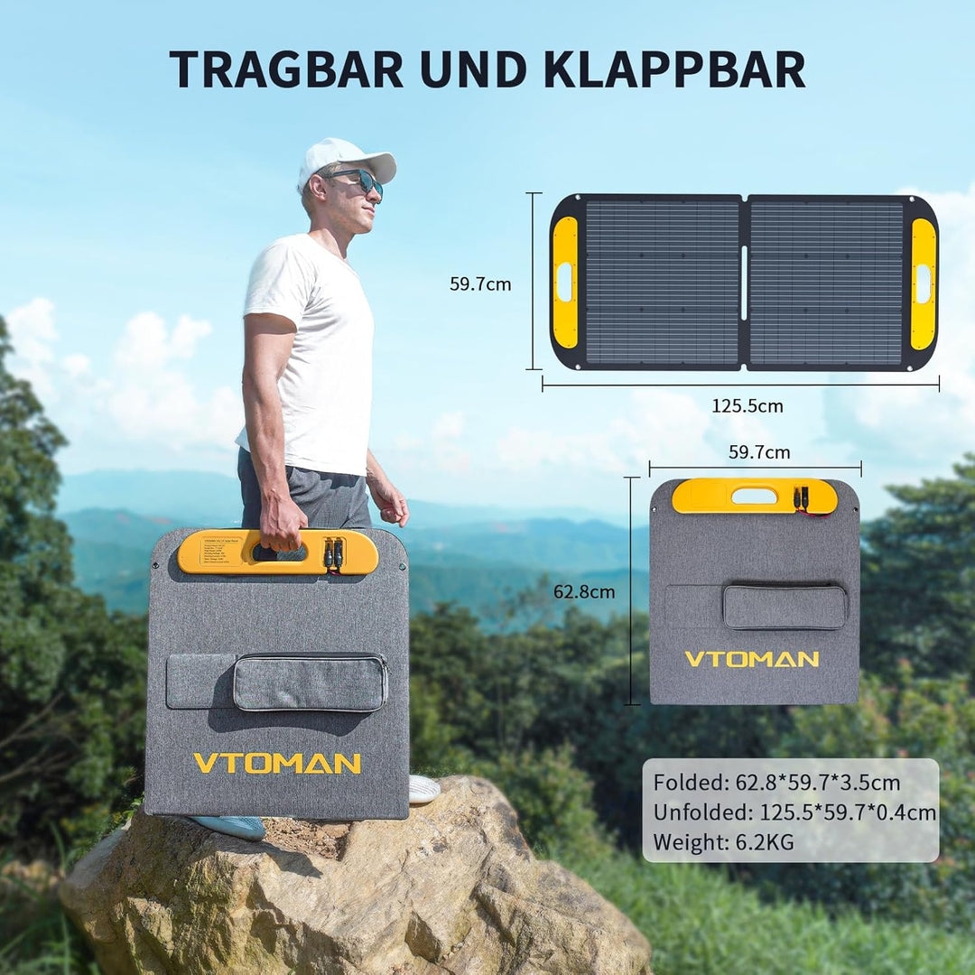 VTOMAN VS110 Faltbares Solarpanel 110W, 18V/25% Effizienz, Monokristalline Tragbare Solarmodul für P