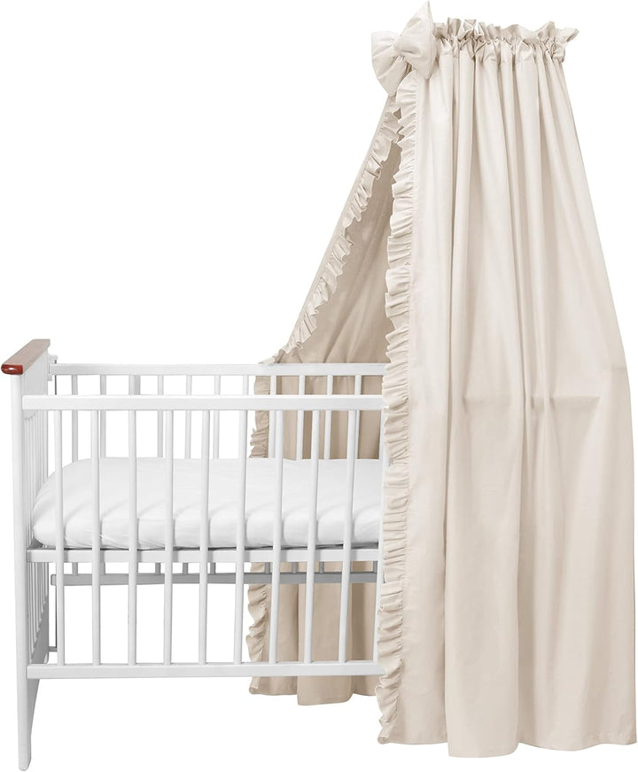 balbina Baldachin 100% Baumwolle, Deko-Set für Kinderbett, Betthimmel mit Rüsche & Schleife, Moskito
