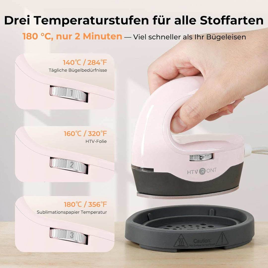 HTVRONT Transferpresse Mini Heizpresse & Hitzepresse mit 3 Heizstufen, kompakte tragbare Heisspresse