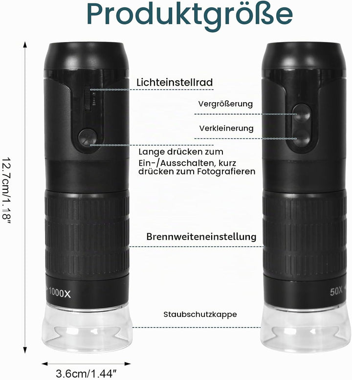 WiFi Digitales Mikroskop, 50X bis 1000X Kabellose Handmikroskop, 1920P USB Handy Digitales Mikroskop