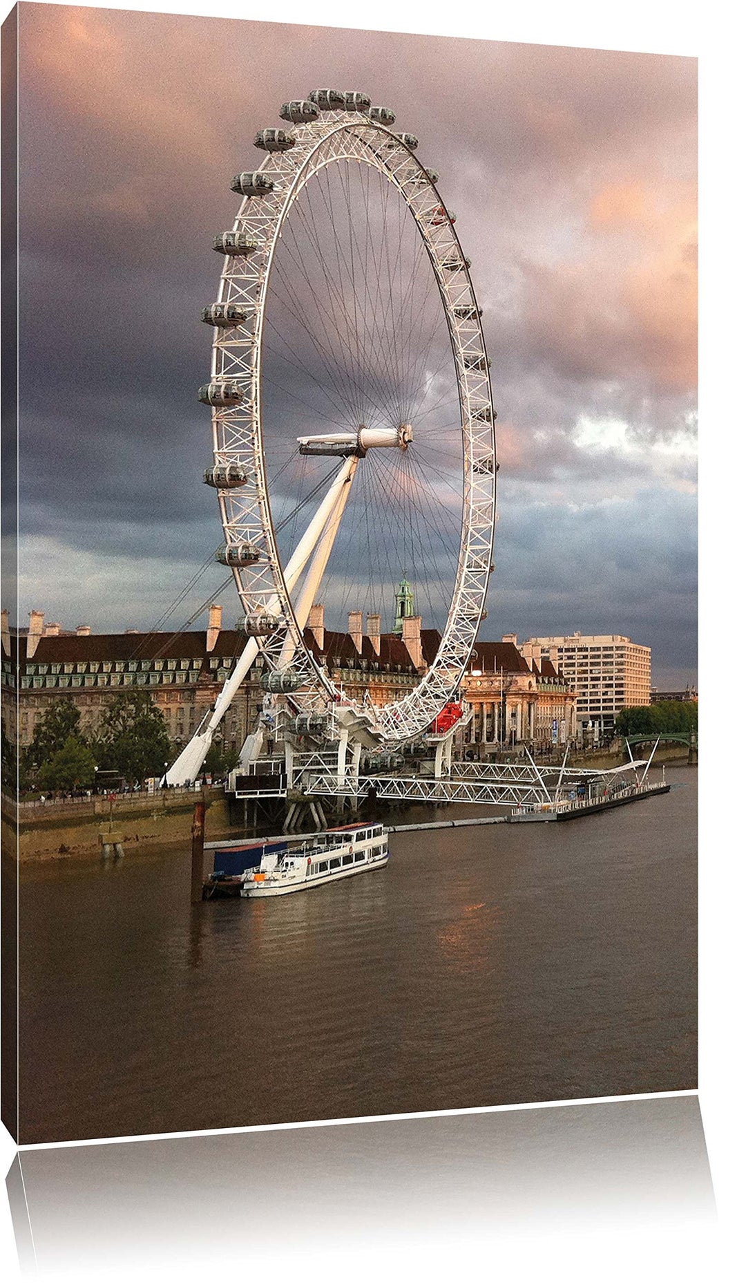Riesenrad London Eye, Format: 100x70 auf Leinwand, XXL riesige Bilder fertig gerahmt mit Keilrahmen,