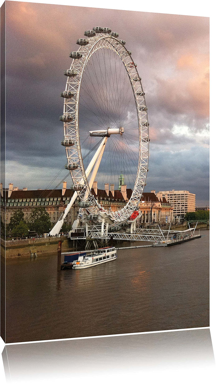 Riesenrad London Eye, Format: 100x70 auf Leinwand, XXL riesige Bilder fertig gerahmt mit Keilrahmen,