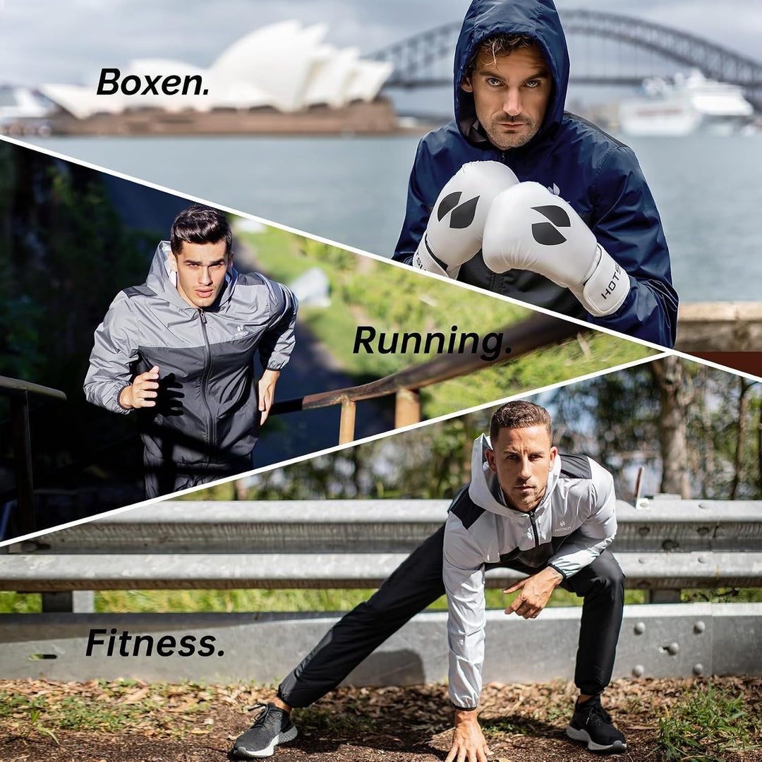 HOTSUIT Schwitzanzug Herren Trainingsanzüge Fitnessstudio Workout Übung Saunajacke Hose Ganzkörper S