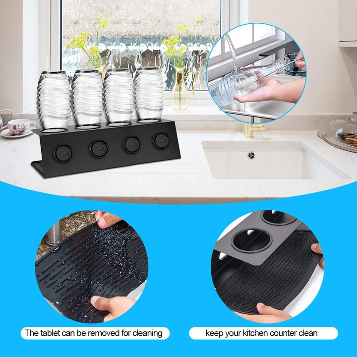 Flaschenhalter für Soda Stream 4er Flaschen Abtropfhalter aus Edelstahl Abtropfständer mit Herausneh