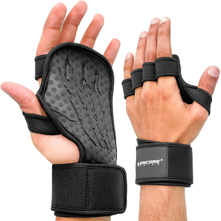Griffpolster Kraftsport Herren & Damen – Fitness Handschuhe Alternative offen, 3D Gummi Antirutschfl
