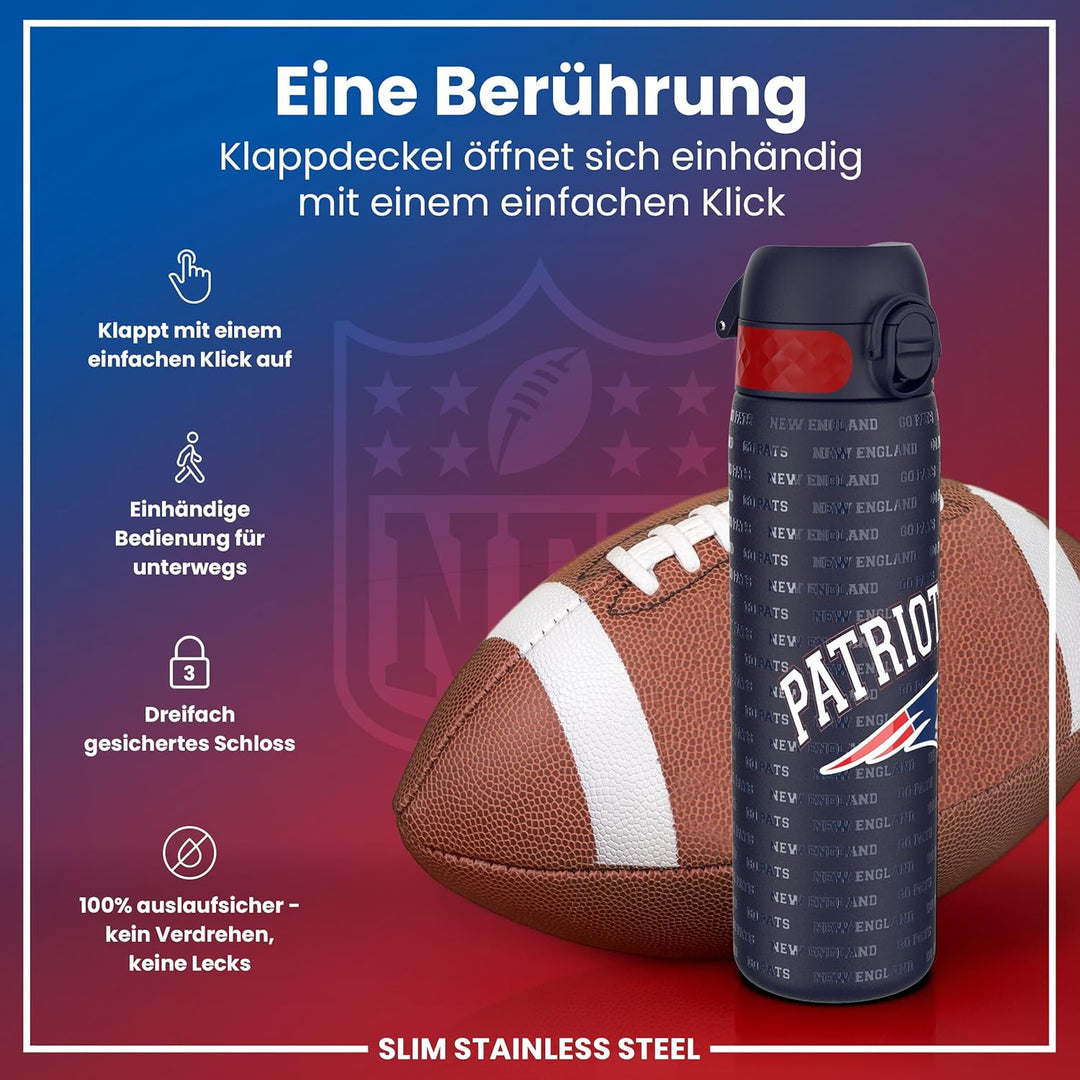 ion8 NFL Edelstahl-Trinkflasche, Auslaufsicher, Einhandöffnung, Sichere Verriegelung, Spülmaschinenf