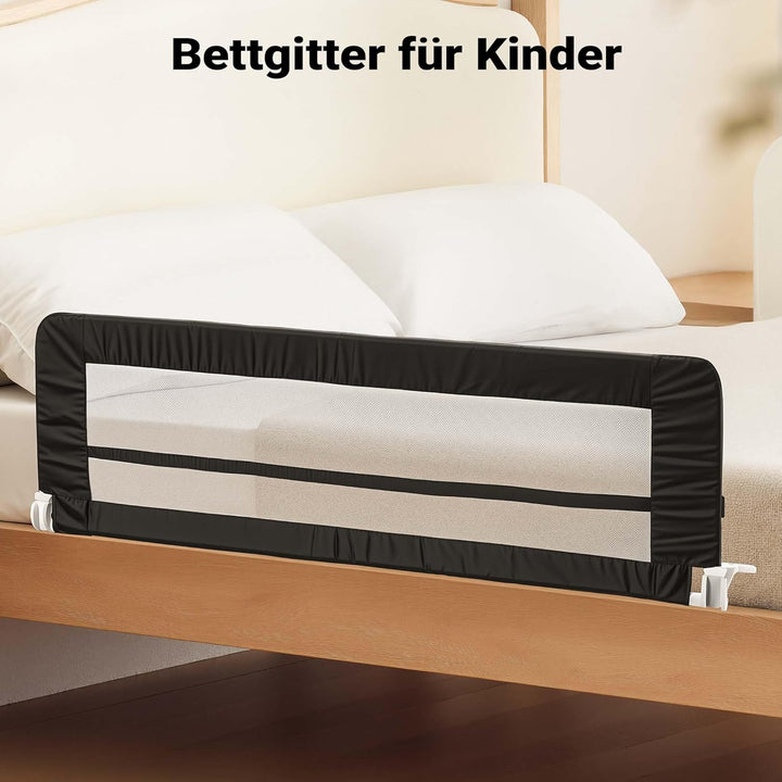 Wiltec Bettschutzgitter 150 x 42 cm, klappbares Bettgitter, Kinder Rausfallschutz aus Nylon und Meta