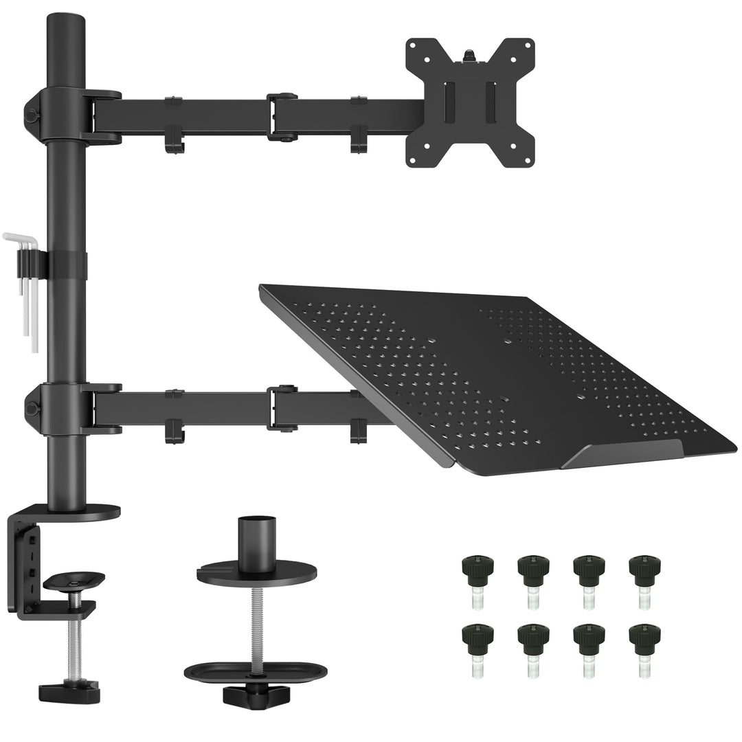 BONTEC Monitor Halterung mit Laptop Arm für 13-27 Zoll LCD LED Bildschirm bis zu 15,6“ Notebook, Nei