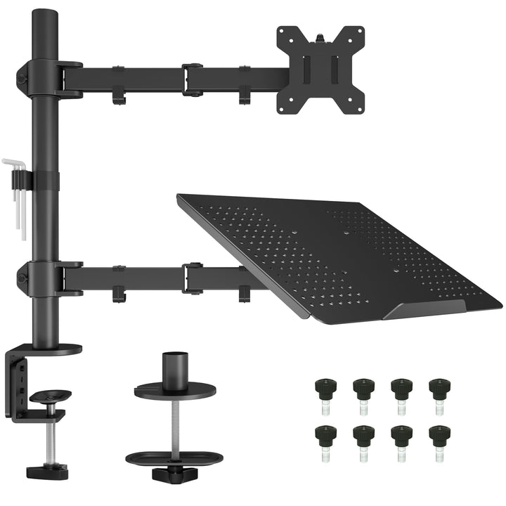 BONTEC Monitor Halterung mit Laptop Arm für 13-27 Zoll LCD LED Bildschirm bis zu 15,6“ Notebook, Nei