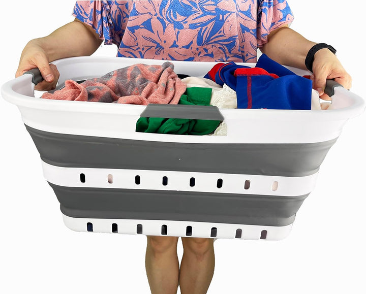 SAMMART 42L Zusammenklappbarer Wäschekorb aus Kunststoff – faltbarer Pop-Up-Aufbewahrungsbehälter/Or