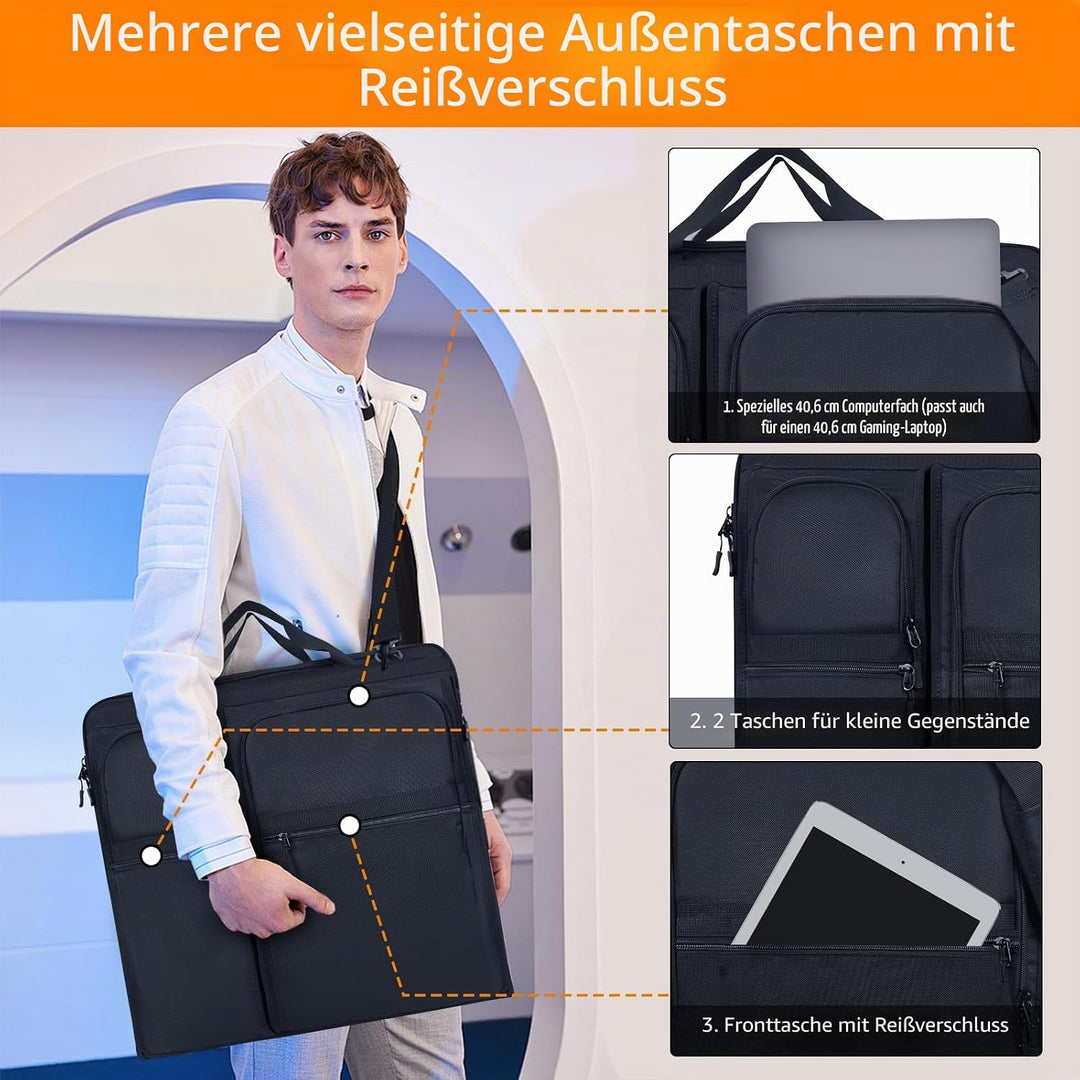 KINGSLONG Kleidersack Reisetasche Faltbare Anzugtasche für 3 Anzüge, 2 in 1 Kleidertasche Handgepäck