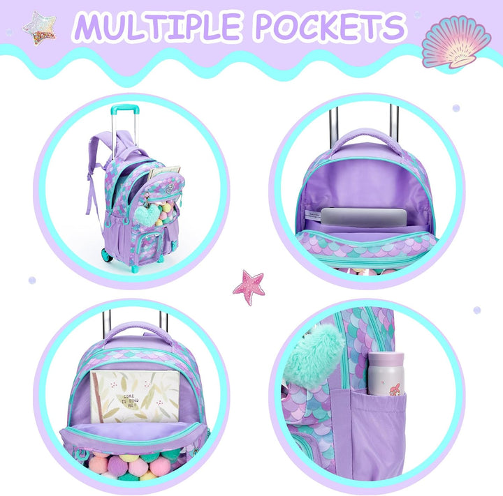 HTgroce 3pcs Kinder Trolley Rucksack Schultasche Schulranzen Mädchen schultrolleys Schulrucksack Rei